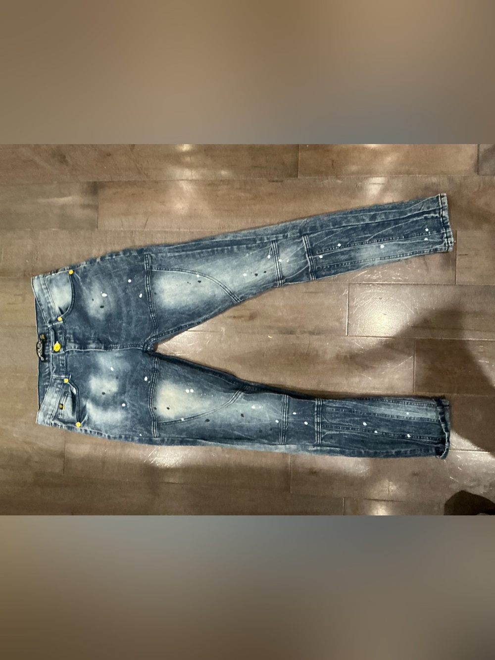 Demolition Platinum Paint Splatter Moto Skinny Jeans Men’s Size 32/32 Distressed